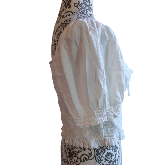 Aritzia Sunday Best Sinatra Blouse Coquette White Ruched Puff Sleeves Women's L - Picture 9 of 13